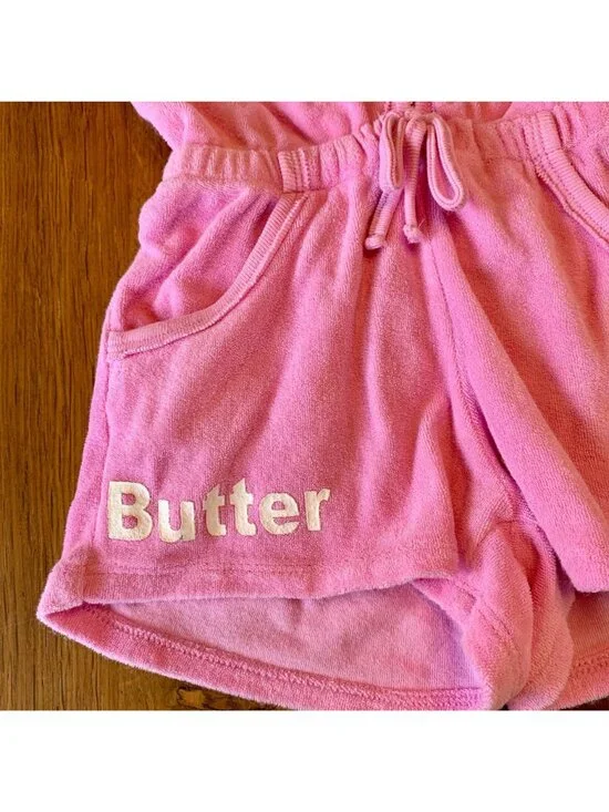 BUTTER Super Soft Girls Terry Cloth Romper 4T 3-4 Pink Sparkly Summer Playsuit - Picture 5 of 8
